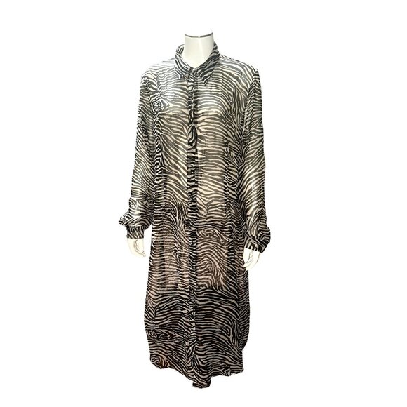 Trio New York Size 14 Sheer Zebra Print Vintage Silk Dress Resort Wear Cover Up - Picture 2 of 9